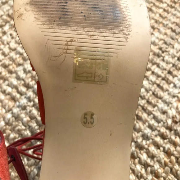 Sole Society Leigh Red Suede Lace Up Cutout Open Toe Sandals Heels Paprika 5.5 - Picture 6 of 6